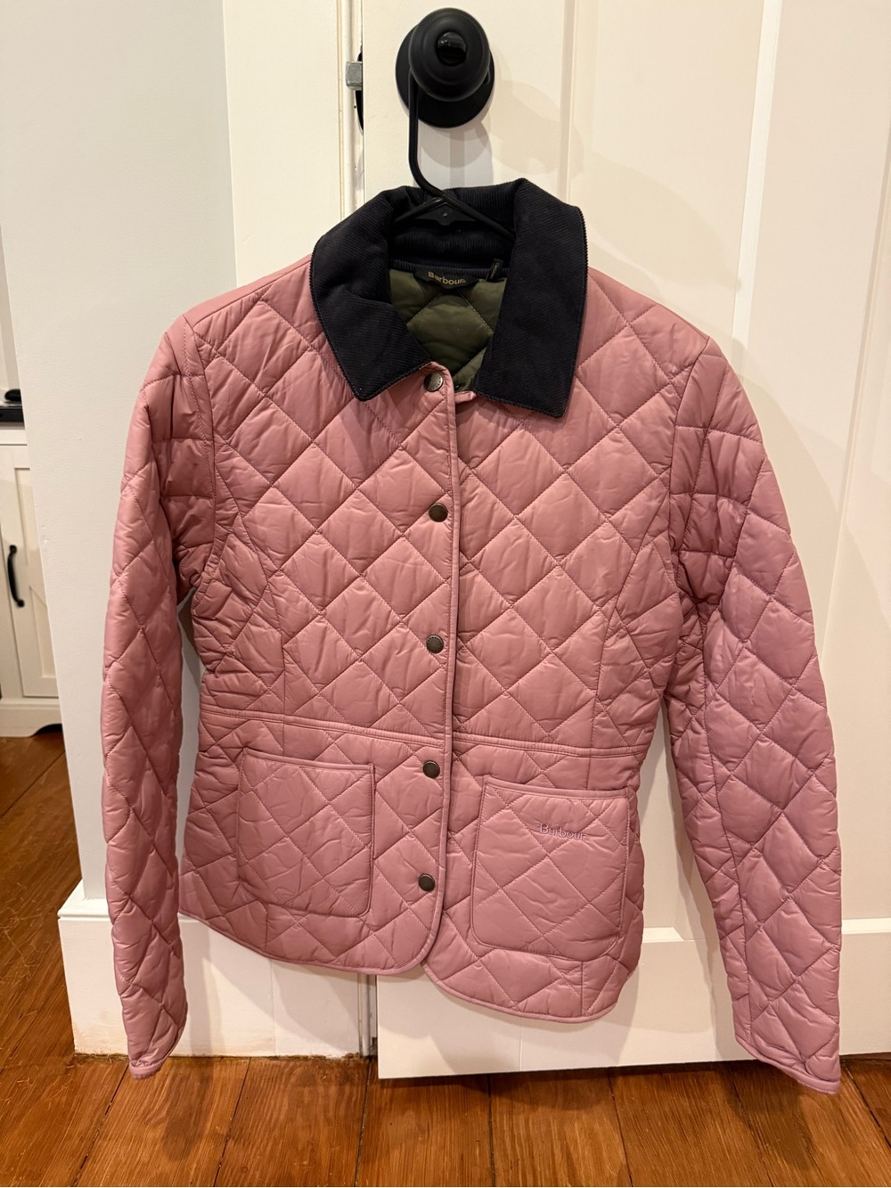 Barbour Quilted Rose Pink Puffer with Black Collar